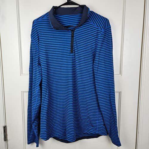 Lululemon Mens Studio 1/2 Zip Pullover Blue Black Striped Long Sleeve Size: L