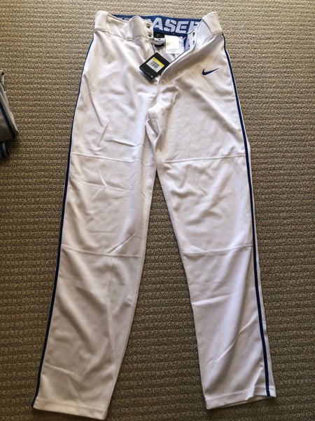 Nike Swingman Baseball Pants White with Blue side stripe