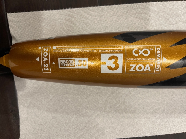 Used BBCOR Certified 2022 DeMarini Composite Zoa Bat (-3) 29 oz 32"