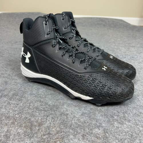 Under Armour Mens Football Cleat 14 Black White Shoe Lacrosse High Logo Sports