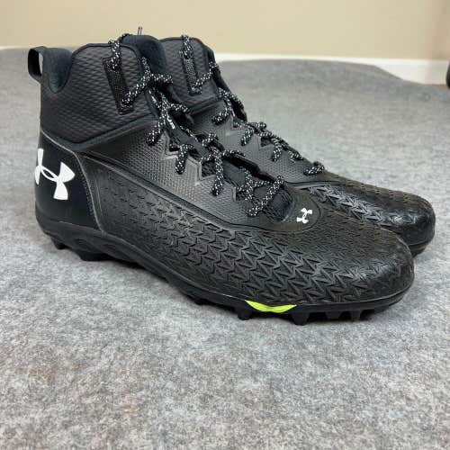 Under Armour Mens Football Cleat 16 Black White Shoe Lacrosse High Molded Pair B