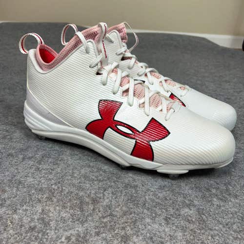 Under Armour Mens Football Cleat 16 Wide White Red Shoe Lacrosse Low Detachable