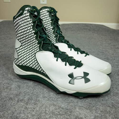 Under Armour Mens Football Cleat 15 White Green Lacrosse Shoe High Clutchfit A2