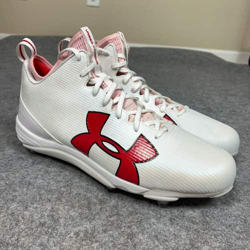 Under Armour Mens Football Cleat 16 Wide White Red Shoe Lacrosse Low Detach A1