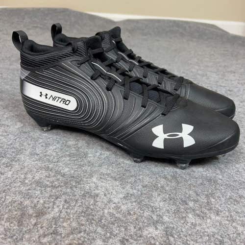 Under Armour Mens Football Cleat 14 Black White Lacrosse Shoe Nitro Low Detatch