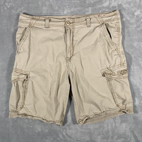 Union Bay Cargo Shorts Mens 38 Tan Stretch 9" Inseam Pockets Logo Trail Hiking