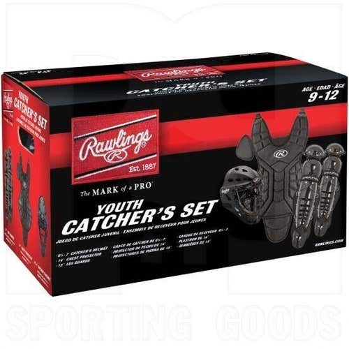 NIB Rawlings Players Series Youth 4 Piece Catcher's Set Black Ages 9-12
