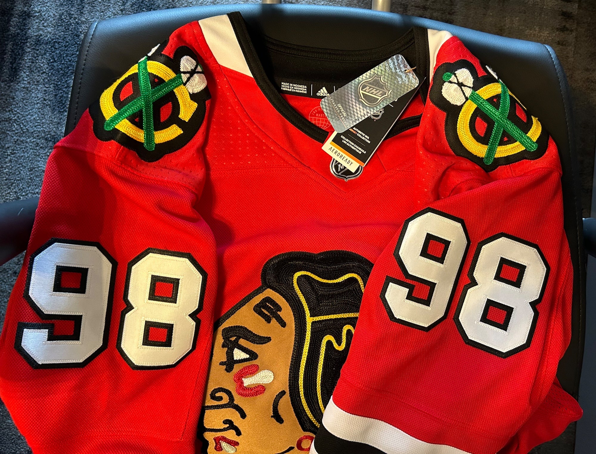Connor Bedard Chicago Blackhawks Adidas Primegreen Authentic NHL Hockey Jersey, Away / M/50