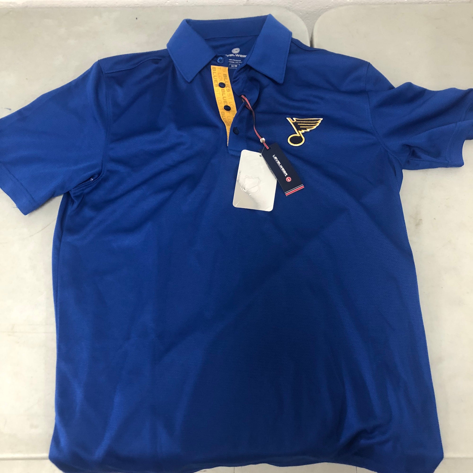 ST LOUIS BLUES Men Blue Short Sleeve Dri-Fit Golf Polo Shirt S