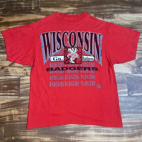 Mascot Sportswear 1993 Wisconsin Badgers Red Graphic Vintage T-Shirt Bucky Rare