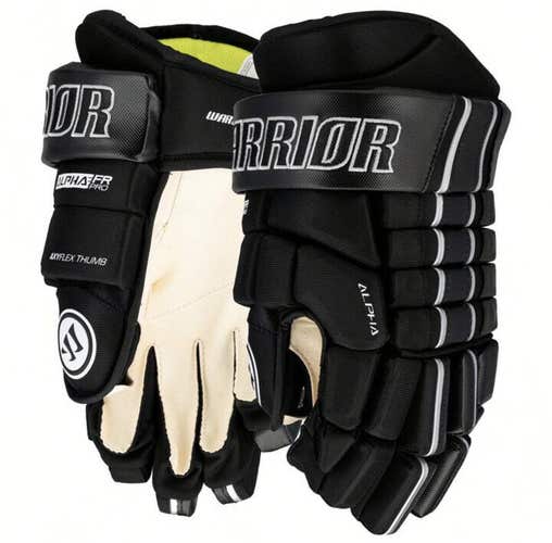 New $129 Warrior FR Alpha Pro Junior Youth Black Ice Hockey Gloves 12”