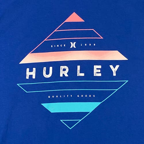 Hurley T Shirt Mens 2XL XXL Blue Short Sleeve Graphic Chest Surf Logo Spellout