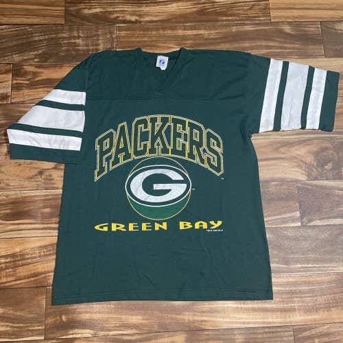 VTG 1996 Green Bay Packers Logo 7 Striped Sleeve Jersey Single Stitch Shirt Sz L