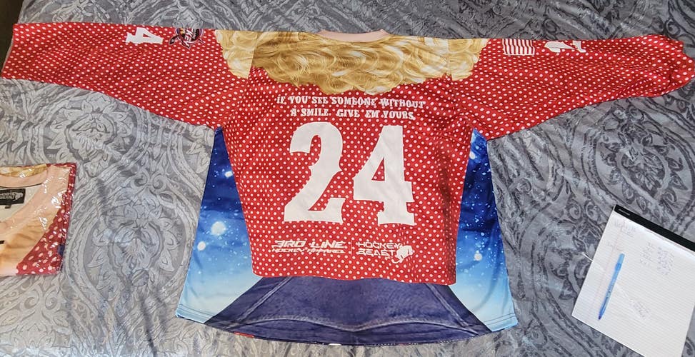 Red New Jersey DOLLY PARTON TRIBUTE HOCKEY JERSEY XXL #24 CUSTOM UNIQUE 3RD LINE HOCKEY