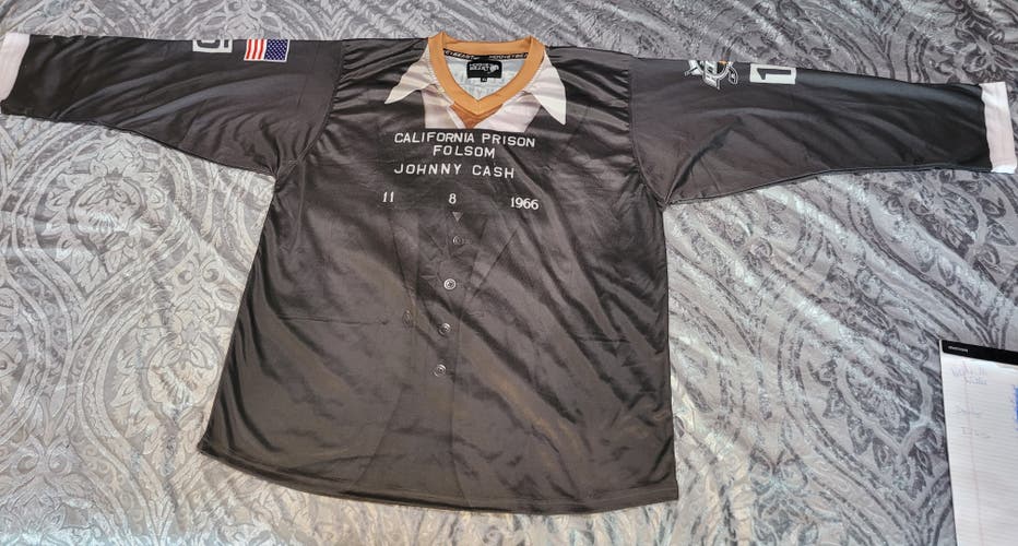 BLACK JOHNNY CASH TRIBUTE HOCKEY JERSEY XL #15 CUSTOM UNIQUE 3RD LINE HOCKEY