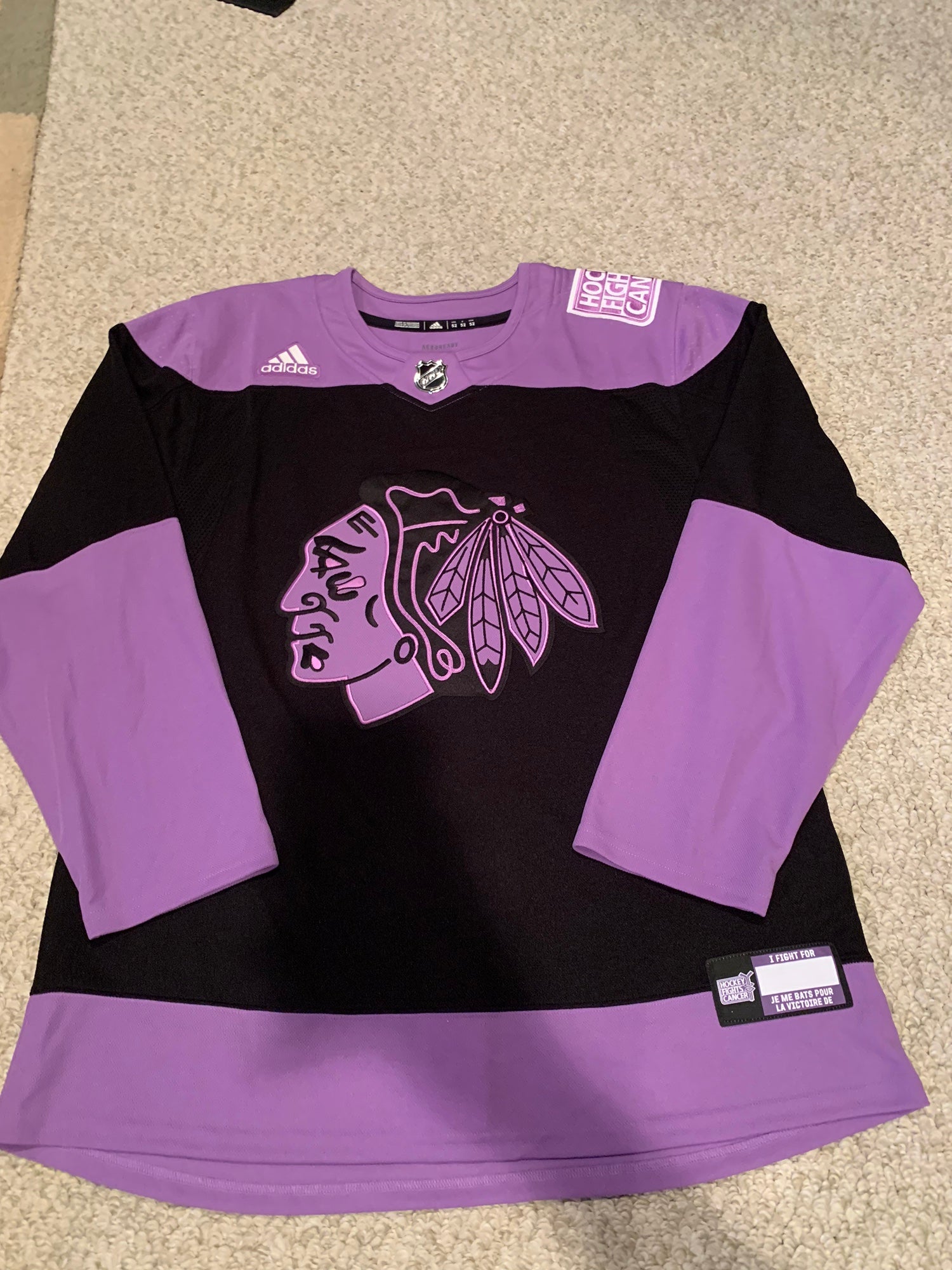 adidas Anaheim Ducks Mens Black/Purple Hockey Fights Cancer Practice Jersey  (50/M)