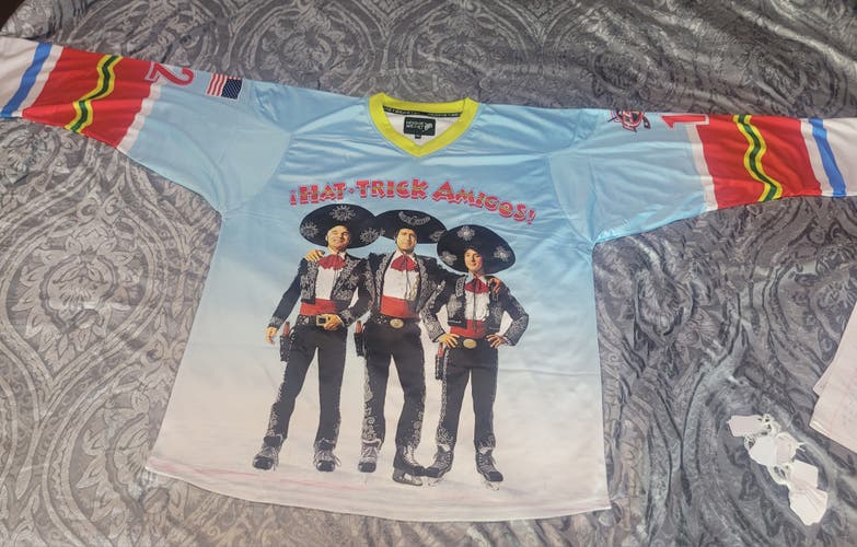 HAT TRICK AMIGOS (TREE AMIGOS) TRIBUTE HOCKEY JERSEY XXL #12 CUSTOM 3RD LINE HOCKEY APPAREL