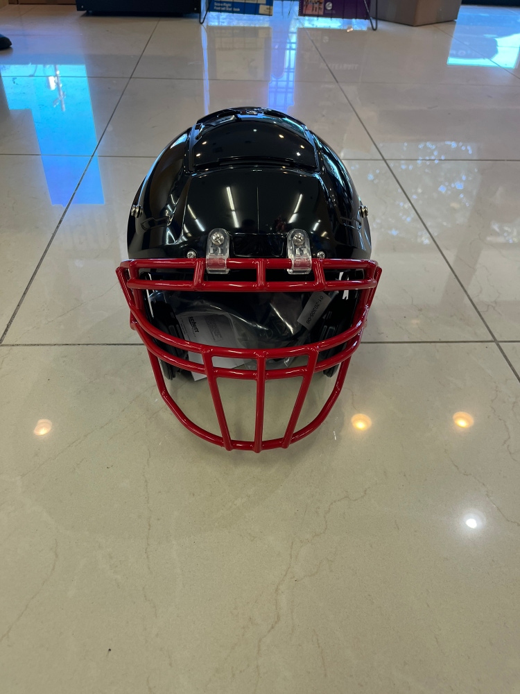 New Schutt F7 Collegiate Helmet Painted Gloss Black with Red Face Mask Size Large