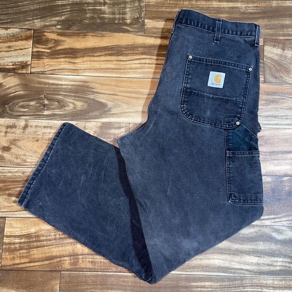 Vtg Carhartt Double Knee Jeans Black Gray 38x30 Duck Carpenter Pants Distressed