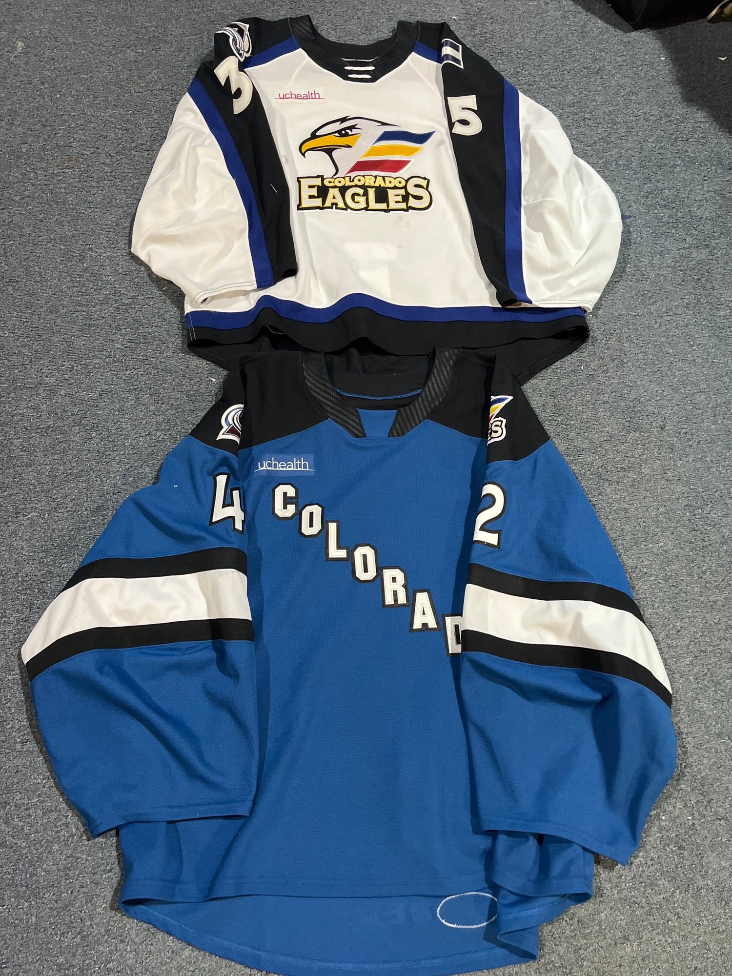 Game Used CCM Colorado Eagles Game Jerseys Blue, White & Black