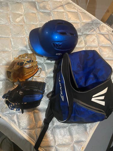 Baseball Gloves, Bag, & Helmet