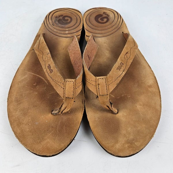 Teva Women's Brown Leather Flip Flops Thong Sandals Flats Size 9