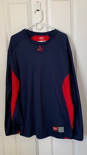 Men’s St. Louis Cardinals BP Warm Up Fleece lined Rawlings Sweater Blue Red XL