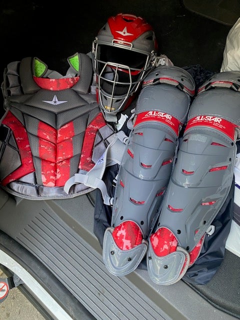 All-Star System 7 Adult Axis Digi Camo Pro Catcher's Set (Graphite/Red)