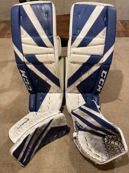Goalie legs pads, glove, and blocker