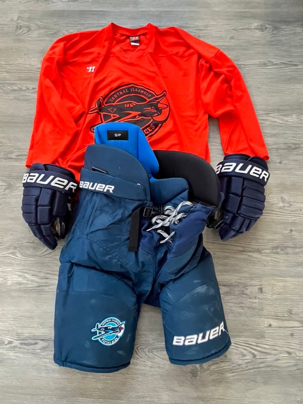 Central Illinois Flying Aces of the USHL:  Pants Sm, Gloves 13" and Practice Jersey XL
