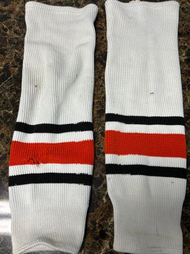 White Used Large Knit Hockey Socks