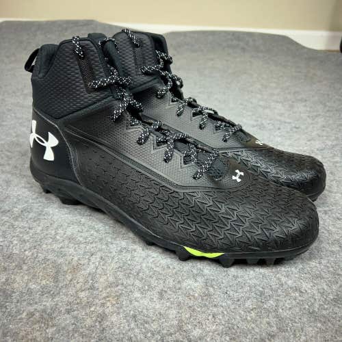 Under Armour Mens Football Cleat 16 Black White Shoe Lacrosse Spine Hammer E7