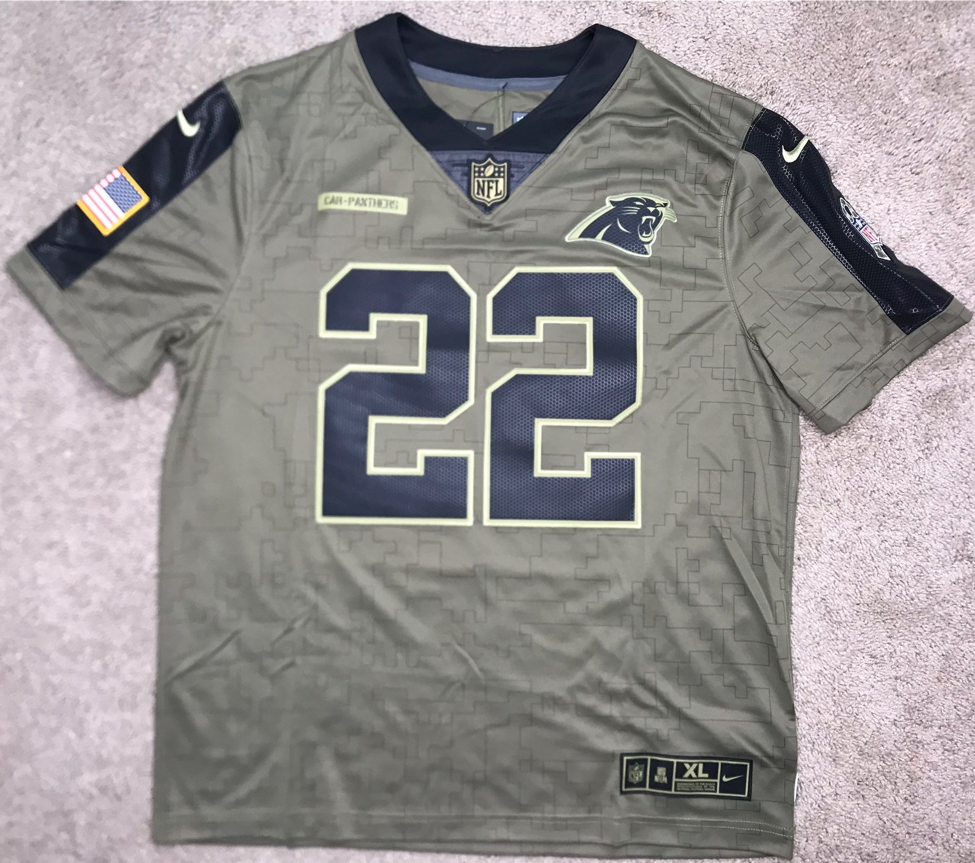 Nike Christian McCaffrey Carolina Panthers Salute To Service Jersey Size XL