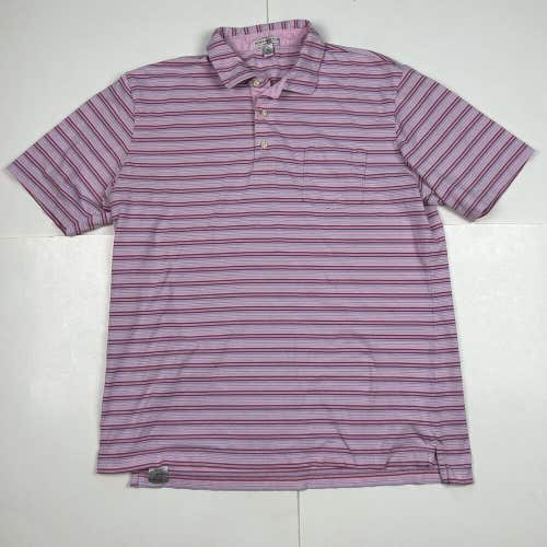 Peter Millar Tailored Fit Polo Shirt Pink Horizontal Stripe Pima Cotton Sz L