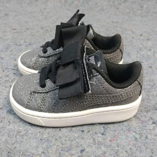 Puma Vikky V2 Ribon Glitz Girls Shoes Size 5C Toddler Baby Sneakers Gray Glitter