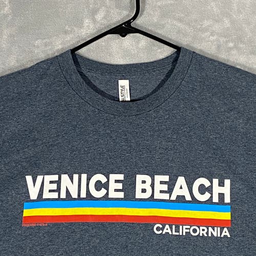 Alstyle Venice Beach T Shirt Mens XL Grey Short Sleeve Crew Neck Graphic Logo