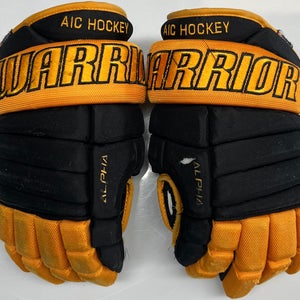 WARRIOR ALPHA PRO CUSTOM PRO STOCK HOCKEY GLOVES AIC NCAA 14" USED (2)(9172)