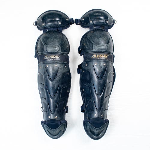 Used All Star LGW14.5FP Catcher's Leg Guard Women's Fastpitch Softball Navy Blue
