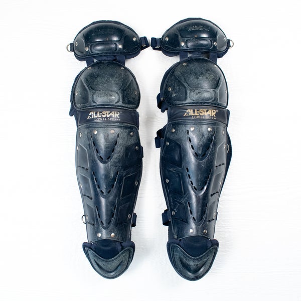 Used All Star LGW14.5FP Catcher's Leg Guard Women's Fastpitch Softball Navy Blue