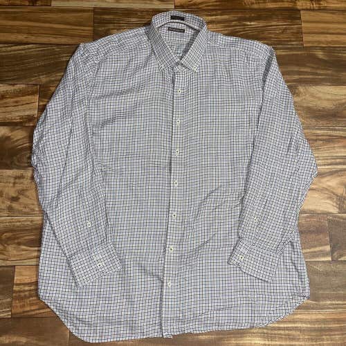 PETER MILLAR Striped Flannel Shirt Mens XXL Button Plaid Long Sleeve Blue Brown
