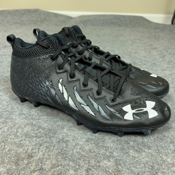 Under Armour Mens Football Cleat 14 Black White Shoe Lacrosse Spotlight Low C9