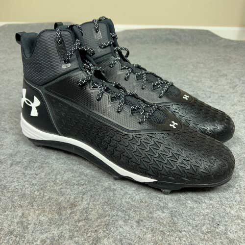 Under Armour Mens Football Cleat 18 Black White Lacrosse Shoe High Top Sports