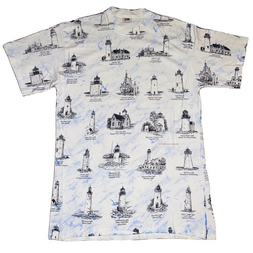 Vintage 90s Art Unlimited Lighthouses All Over Print Graphic T-Shirt Sz Large L