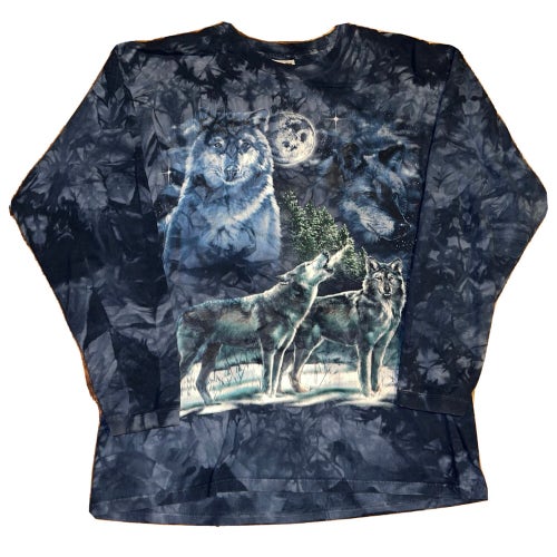 Vintage Back To Earth Wolf Pack Wolves Tie Dye Nature T-Shirt Blue Size Large L