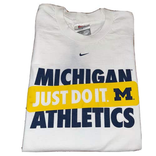 Vtg Y2K Nike Center Swoosh Michigan Athletics Wolverines Just Do It Shirt Sz S/M