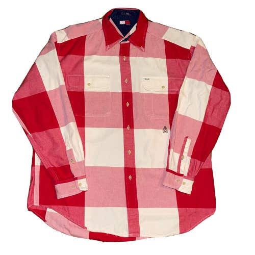 Vintage Tommy Hilfiger Plaid Checkered Square Button Flannel Shirt Men’s Sz L/XL