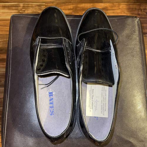 Bates Black Gloss Patent Faux Leather Oxford Plain Toe Dress Work Men's Shoe 13E