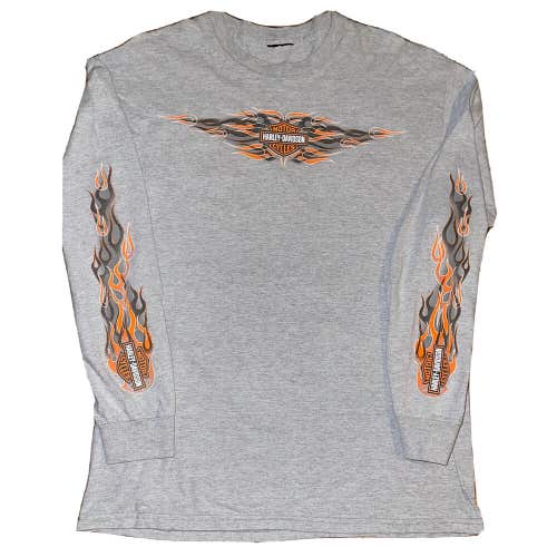 Vtg Harley Davidson Fire Flames Eagle Long Sleeve Graphic T-Shirt Size Medium M