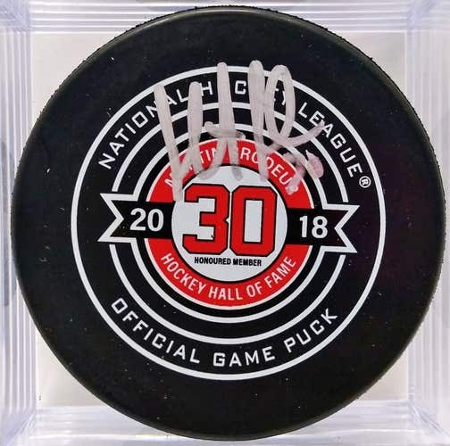 MARTIN BRODEUR NJ Devils AUTOGRAPHED Hockey Hall of Fame Night Game Puck Signed