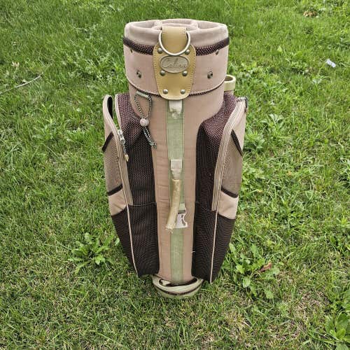 READ Calina Brown Light Pink Golf Cart Bag 13 Way 9 Pocket With HC Ripped Handle